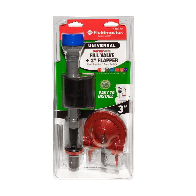 Fluidmaster K-400H-040-T5 PerforMAX Fill Valve and 3-Inch Flapper Toilet Repair Kit, Multicolor