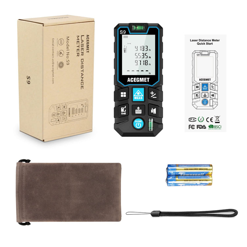 Laser Measure, ACEGMET Laser Measurement Tool (229Ft Ft/in/M) Backlit LCD with Mute Function Laser Distance Measure, Pythagorean Mode, Measure Distance, Area and Volume Laser Tape Measure 229Ft