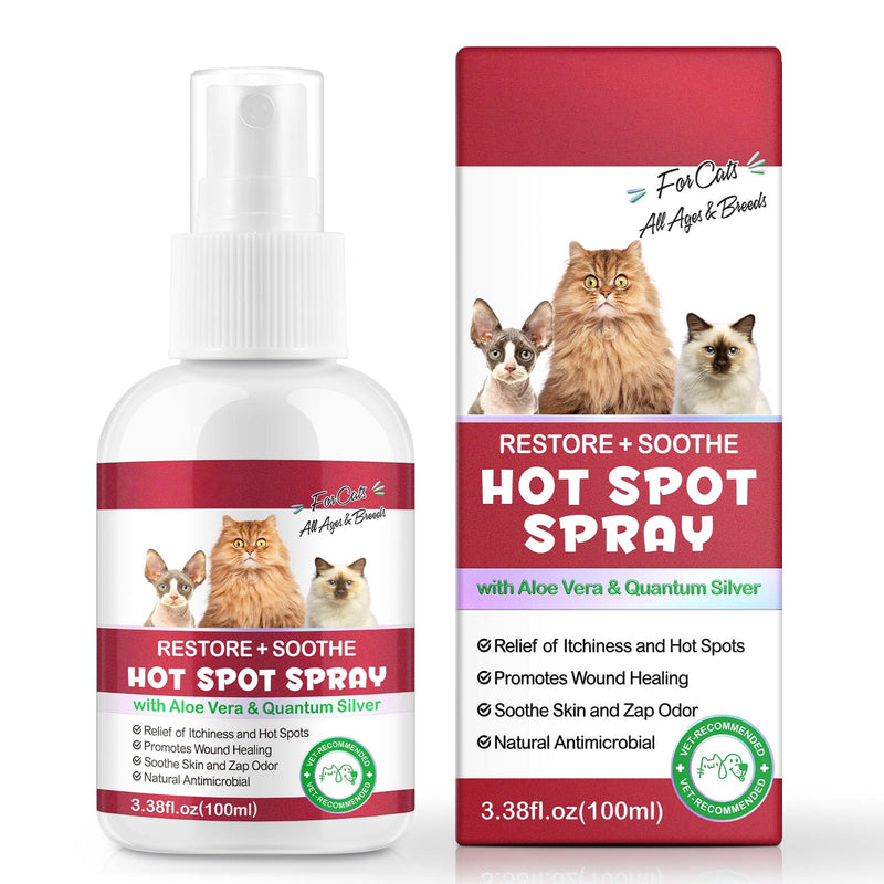 Cat Hot Spot Spray for Soothes Itching & Irritation, Gentle on Sensitive Skin, Cat Hot Spot Treatment & Cat Itchy Skin Relief Spray - Dry Itchy Skin, Allergies & Dermatitis(100ml)