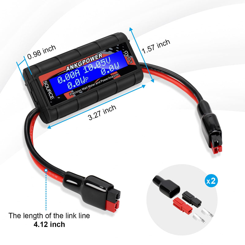 150A Watt Meter Power Analyzer, High Precision RC with Digital LCD Screen&2 Sets of 45amp Power Pole Connectors for Voltage (V) Current (A) Power (W) Charge(Ah) and Energy (Wh) Measurement BLACK