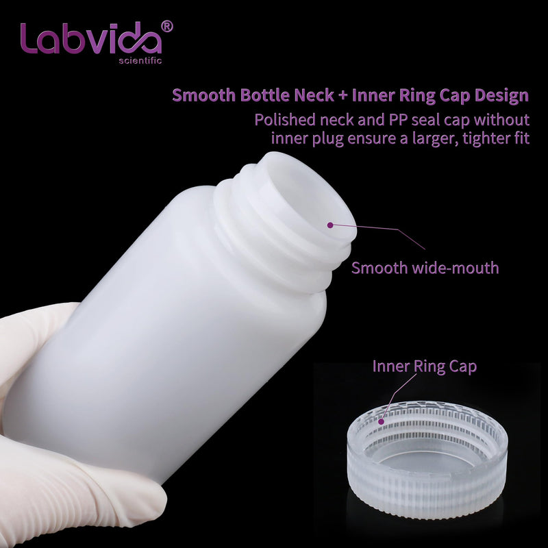 Round Plastic Reagent Bottle HDPE Wide Mouth Plastic Bottle, 6pcs of 250ml Sample Sealing Storage Container for Laboratories, Classrooms, or Storage at Home, LVAN002 Vol. 250ml, 6pcs