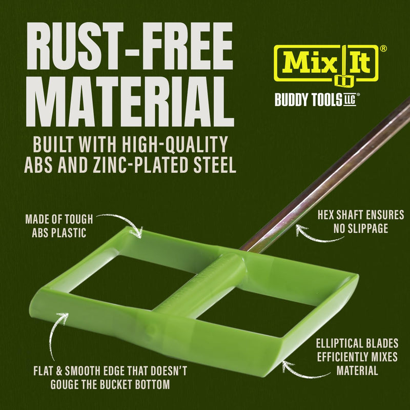 Buddy Tools Mix It, 18" Length – Mud Mixer with Durable ABS Paddle – Efficient Paint Mixer for Drill – Easy-to-Use & Rust-Resistant Mixing Paddle for Mud, Paint, and More