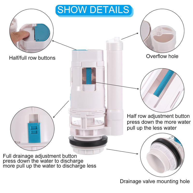 uxcell Toilet Flush Valves, 2 Inch Dual Flush Valve Split Push Button Toilet Bottom Inlet Fill Valve Toilet Replacement Parts(240mm Height, White) 240mm