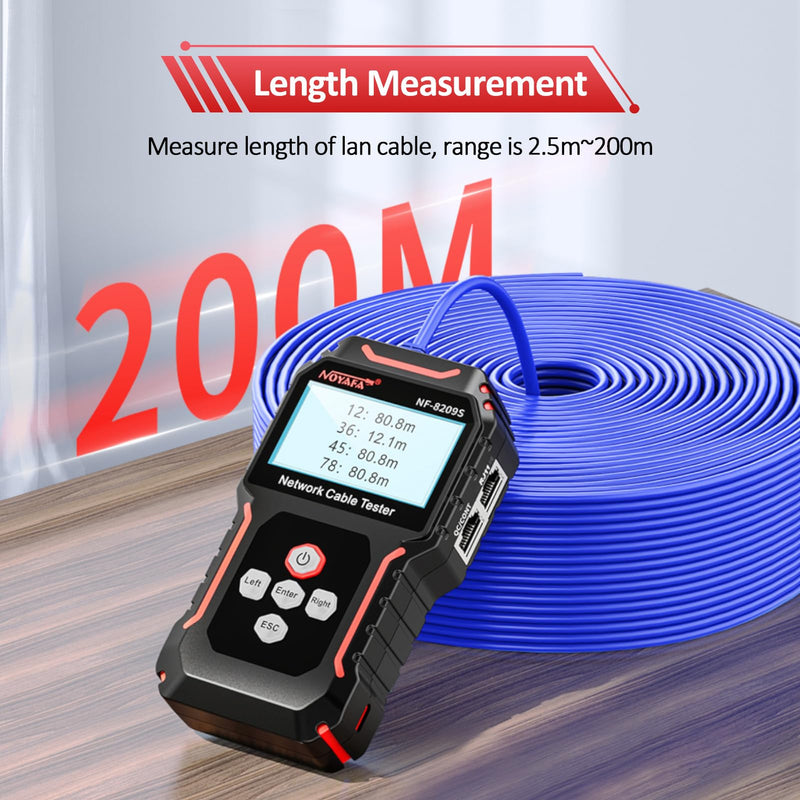 Network Cable Tester NF-8209S, Wire Tracer with PoE and NCV, Cable Length QC SCAN Cont Flash Tester, LAN/Ethernet Tester for CAT5, CAT6, Lithium Battery, LED Lighting NF8209S