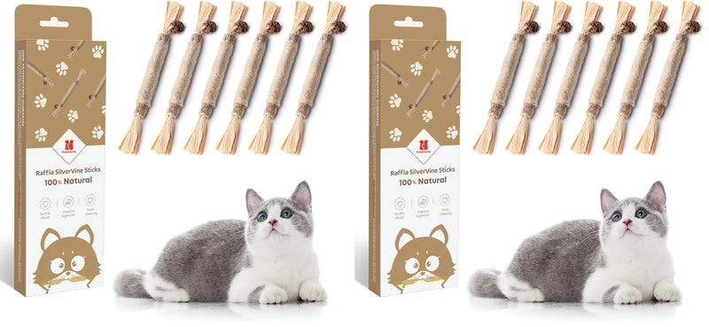 Potaroma 6 Pcs Natural Silvervine Sticks Cat Toys, Catmint Silvervine Blend Sticks, Kittens Chew Toys for Teeth Cleaning, Matatabi Dental Care Cat Treat, Edible Kitty Lick Toys (Pack of 2)