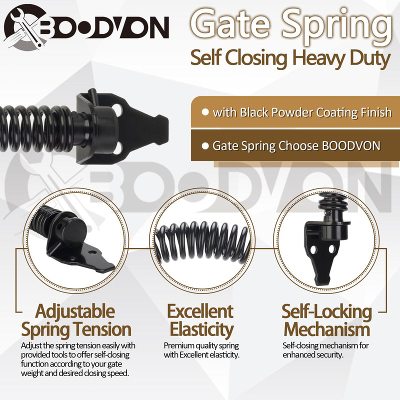 14" Gate Spring Self Closing Heavy Duty Door Springs to Close Door, Adjustable Tensioner Automatic Gate Closure, Gate Spring for Wooden Gate, Vinyl Fence, Steel Door(Black, 2 Pack) 14 Inch