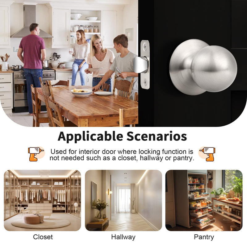 Probrico Interior Passage Door Knobs 3 Pack, Unique Classic Closet/Hallway Door Handles, Brushed Nickel Finish Door Knob Without Key