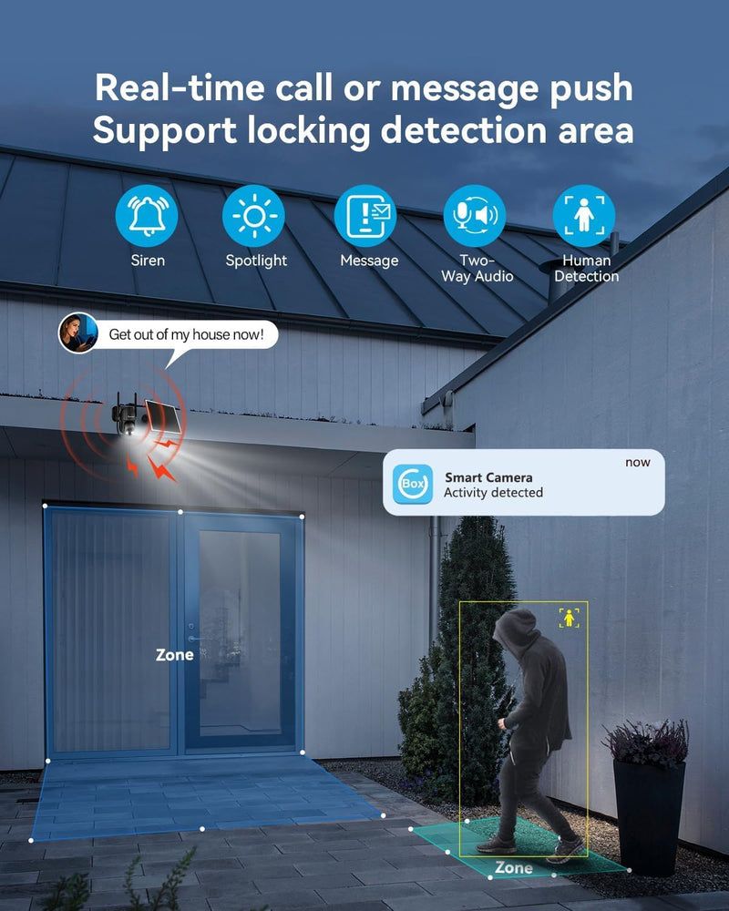 Jennov 4G LTE Cellular Solar Security Camera Wireless Outdoor, No WiFi Need Camera Home Security, 2K Color Night Vision, 360° PTZ, PIR Motion Detection, 2-Way Talk, IP65 Waterproof, Built-in SIM Card