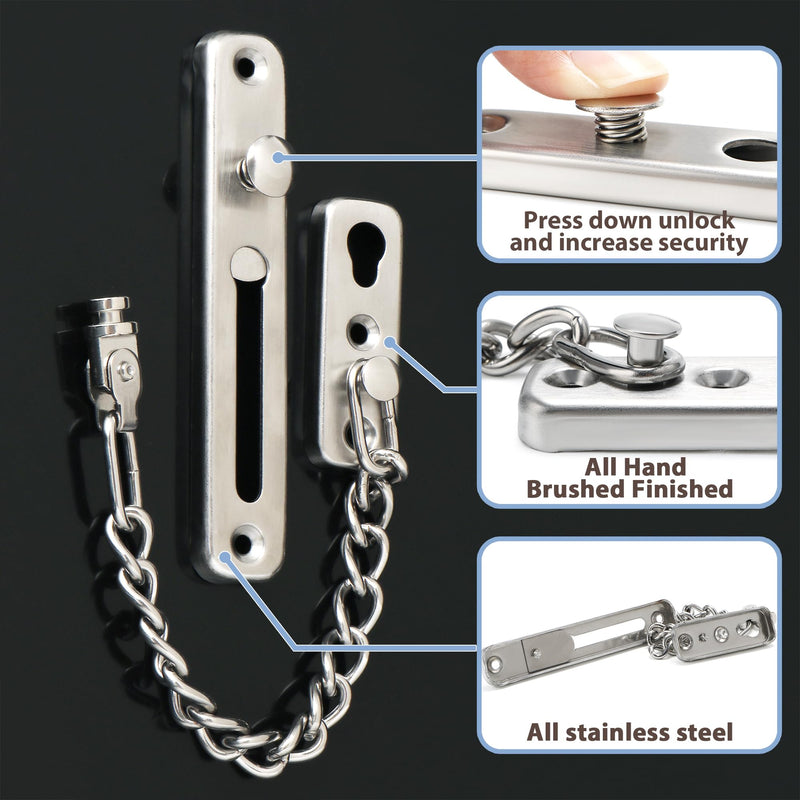 Alise Chain Door Guard Lock，Door Chain Locks with Safety Spring Anti-Theft Press Latch,Chain Locks for Inside Door and Extra Front Door Lock, Brushed Nickel(1 Pack) 1 Pack