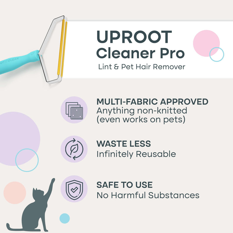 Uproot Cleaner Pro Pet Hair Remover & Dental Finger Wipes Set: The Ultimate Pet Hair Removal Tool for Non-Knit Surfaces & Cat and Dog Teeth Cleaning Wipes for Plaque, Tartar, & Breath