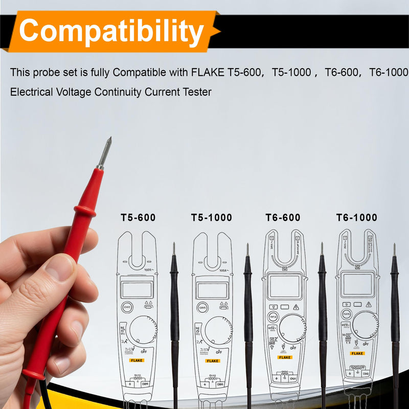 ZIBOO TP1 Slim-Reach Flat Blade Test Probe with Stainless Steel Tip, 1000V Voltage, 10A Current, Compatible with Fluke T5-1000 T5-600 T6-1000 T6-600 Electrical Voltage Continuity Current Tester 1000 VDC