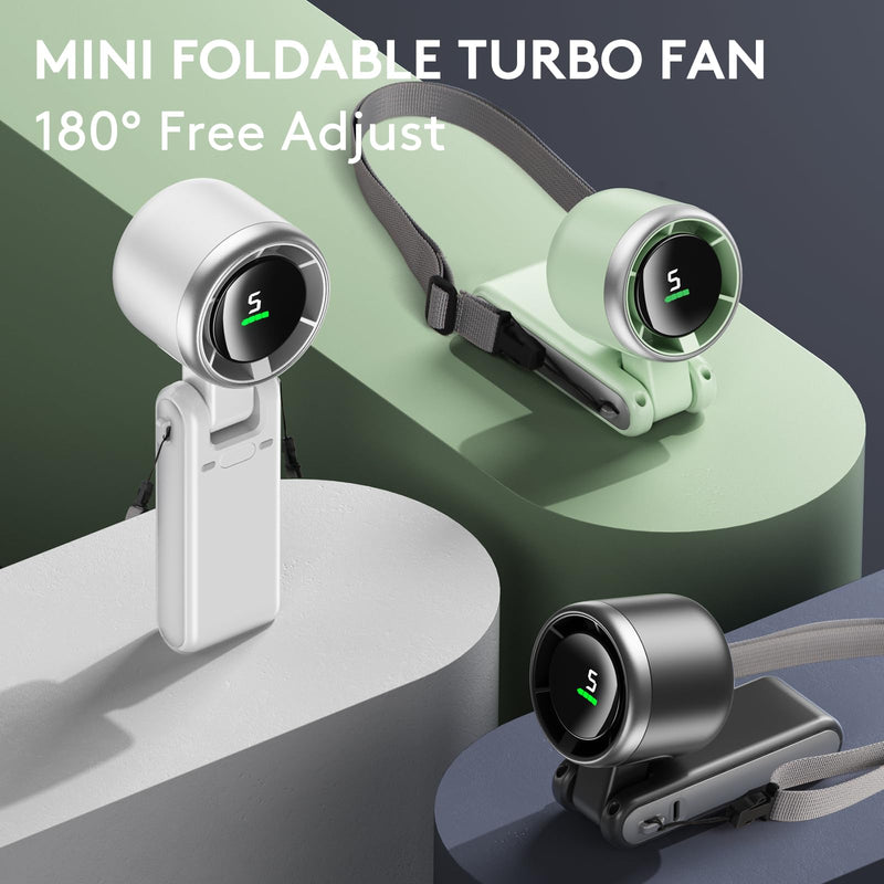 Foldable Handheld Fan, Portable High Speed Rechargeable 10000mAh Mini Turbo Fan, Digital Display, 5 Speed Adjustable Personal Small Pocket, Gifts for Women Men Travel Camp Outdoor Office Gray