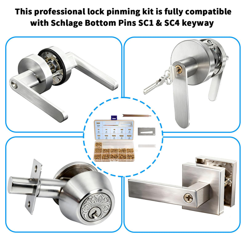 SC1/SC4 Keyway Re-Key Kit Compatible with Schlage Rekeying Kit for Home Security, Patio Door Lock Pinning Kit with Bottom Pins (0-9, 50 Each) DIY Rekey Kit