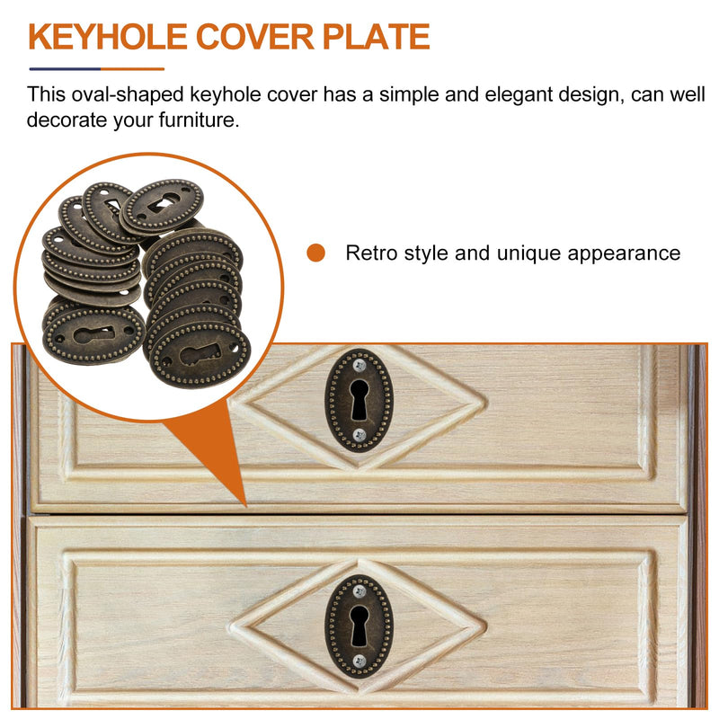 20PCS Oval Antique Brass Decorative Keyhole Cover Plate Keyhole Escutcheon Plate for Cabinet Door Drawer Chest Drawer Furniture Hardware