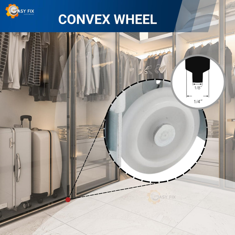Steel-Framed Mirror Bottom Closet Door Roller Assembly Convex 1-7/16" Wheels | Roller Replacement for Closet Mirror Wardrobe Doors | Nylon Flat Roller Wheels (4 Pack) Pack of 4