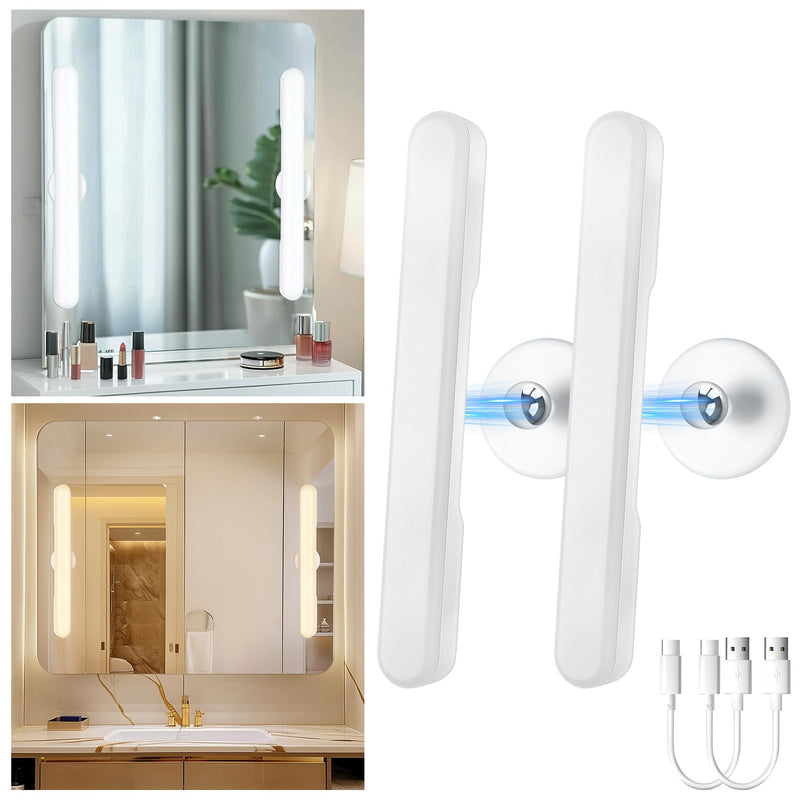 2 Pcs Wireless Vanity Makeup Lights for Mirror, Rechargeable LED Stick On Light Bar for Vanity Desk with 3 Color Temp&Adjustable Brightness, Long Battery Life Cordless Light for Large Bathroom Mirror 2
