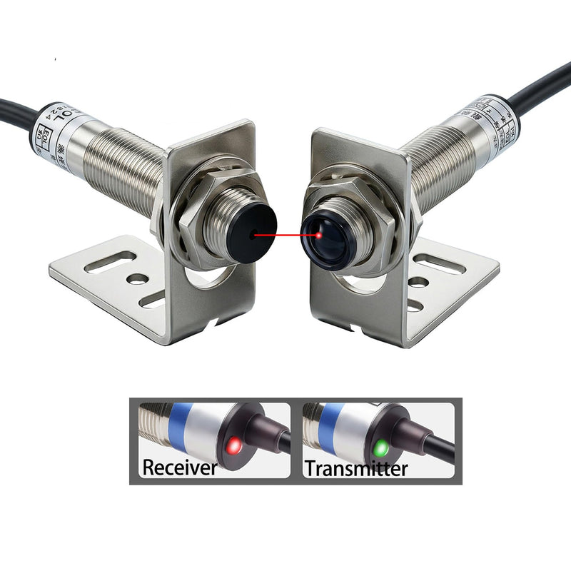 1 Pair Photoelectric Switch 0-20M Through-Beam Infrared Ray Sensor | PNP 6-36V DC IP66 Weatherproof with Mounting Bracket for Garage Door Outdoor Gate Industrial Automation PNP Output