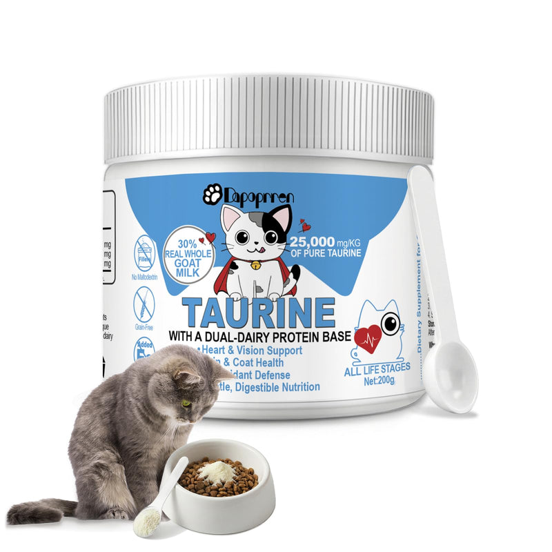 Taurine for Cats with 30% Whole Goat Milk, 0% Maltodextrin Iron-Free Cat Taurine Supplement for Cardiac & Vision Support, Hydrolyzed Protein Amino Acid Powder for Picky Felines - 200g