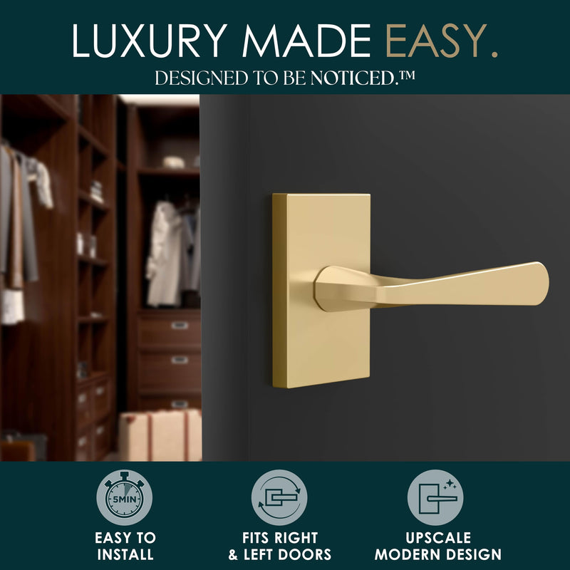 Mega Handles Serrano Dummy Door Handle (2 Pack), Closet Door, Satin Brass 1