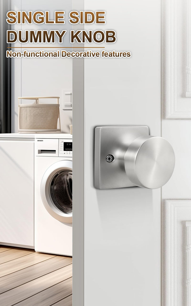 Probrico Single Dummy Door Knobs Interior 6 Pack, Non-Turning Brushed Nickel Door Knobs Inside, Keyless Closet & Hallway Classic Round Door Handles