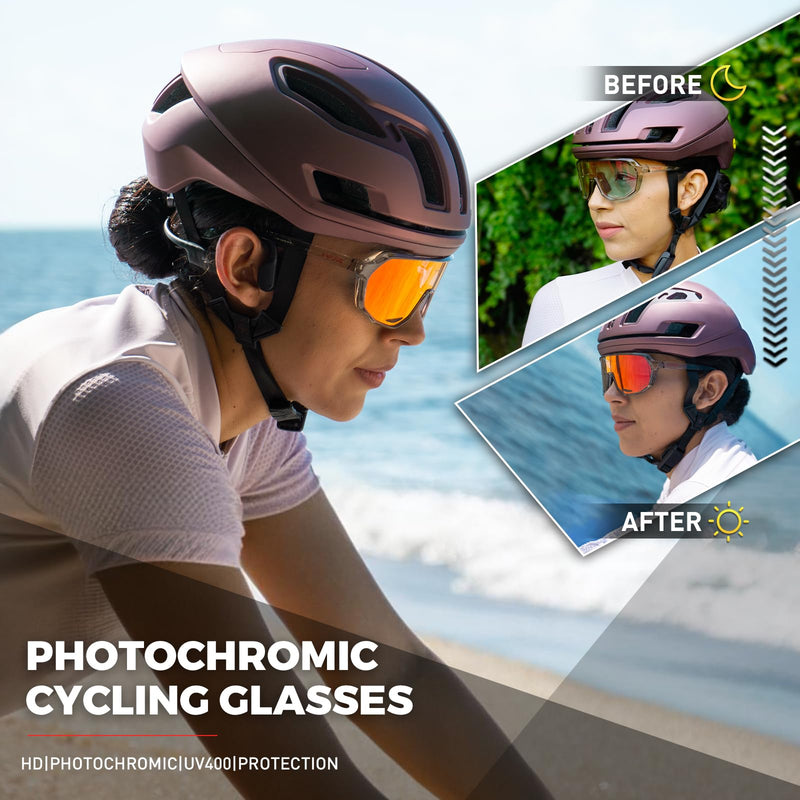 KAPVOE Photochromic Cycling Glasses for Men Women Mountain Bike Sunglasses Sports Goggles UV Protection K63 Red Brown