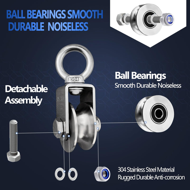 OBA Cable Pulley Wheel Stainless Steel with Ball Bearing Carabiner, Stainless Steel Pully Block M48