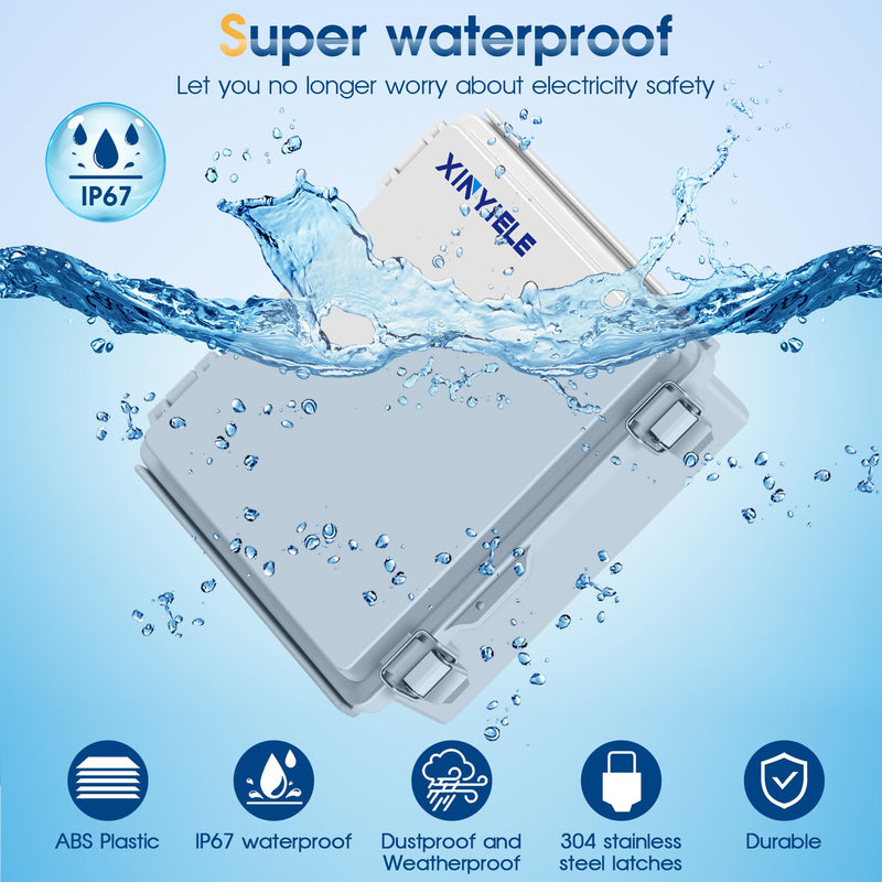 Waterproof Outdoor Project ABS Plastic Junction Box IP67 Weatherproof Dustproof Enclosure with Hinged Cover, Mounting Plate,Wall Brackets for Power Project (8.7"X6.7"X4.5") 8.7"X6.7"X4.5" Grey Cover