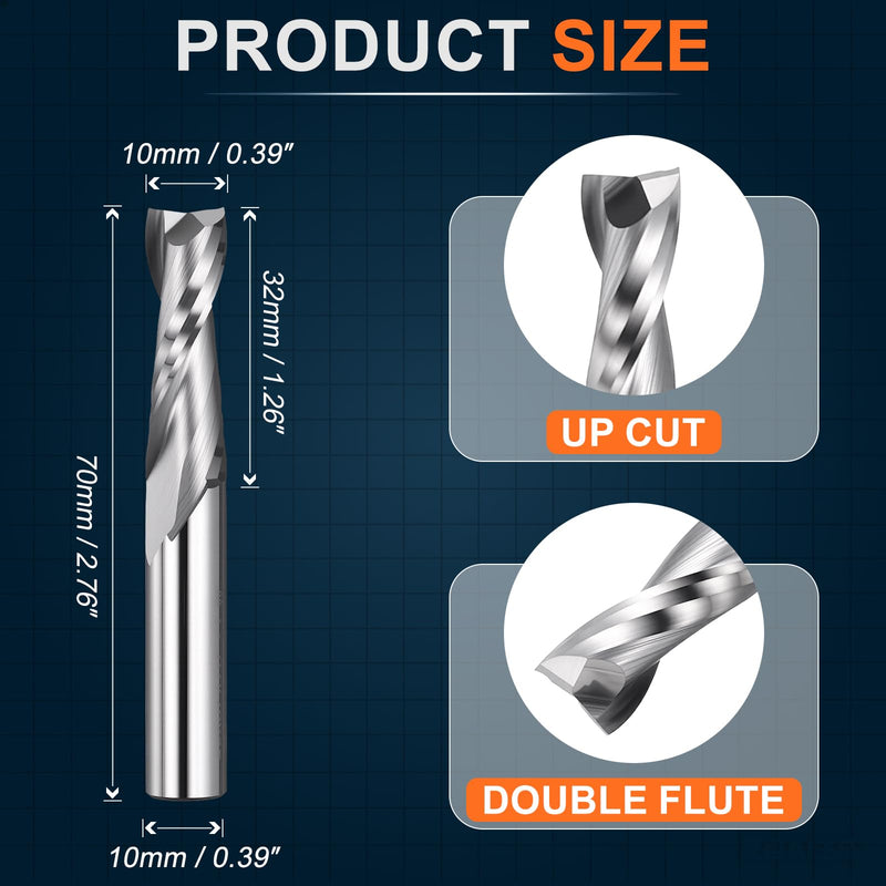 Carbide Upcut Spiral Router Bit, 10mm Shank CNC Router Bits 10mm x 32mm (Cutting Dia x Length) 2 Flutes End Mills Cutter for Hardwood, Solid Wood, Particle Board, MDF 10mm Dia - 32mm CL - 10mm Shank