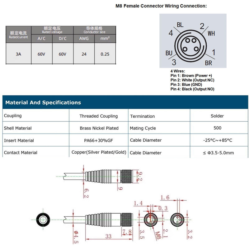 Actuator Sensor Cable M8 4 Pin Female Flying Leads for Omron Keyence Automation Control Field Device Shielded PVC 5m M8 4 pin female to open