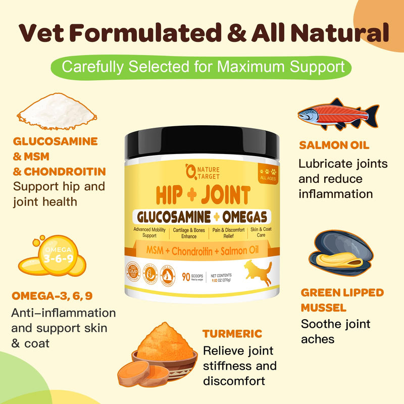 Glucosamine for Dogs - Joint Supplement for Dogs, Chondroitin, MSM, Turmeric, Omega 3 for Dogs, Support Hip and Joint Mobility - Dog Joint Pain Relief, Dog Joint Supplement Large Breed, 9.52 Oz 90 Scoops - PawsPlanet Australia