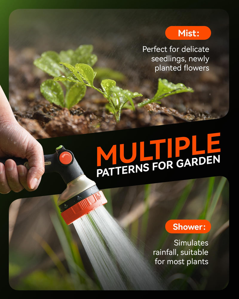RAINPOINT Hose Sprayer Nozzle Heavy Duty - 8 Spray Patterns Garden Hose Nozzle with Adjustable Flow Control for Watering Plants, Washing Cars,Washing Pets, Thumb Control (Orange) Orange 1