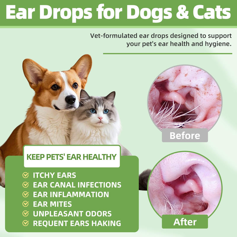 Ear Infection Treatment for Dogs and Cats, Yeast Ear Infection Treatment Drops to Soothe Itchy, Daily Care Dog Ear Cleaning Solution for Gently Removes Debris, Wax, Odor - 4 Fl oz