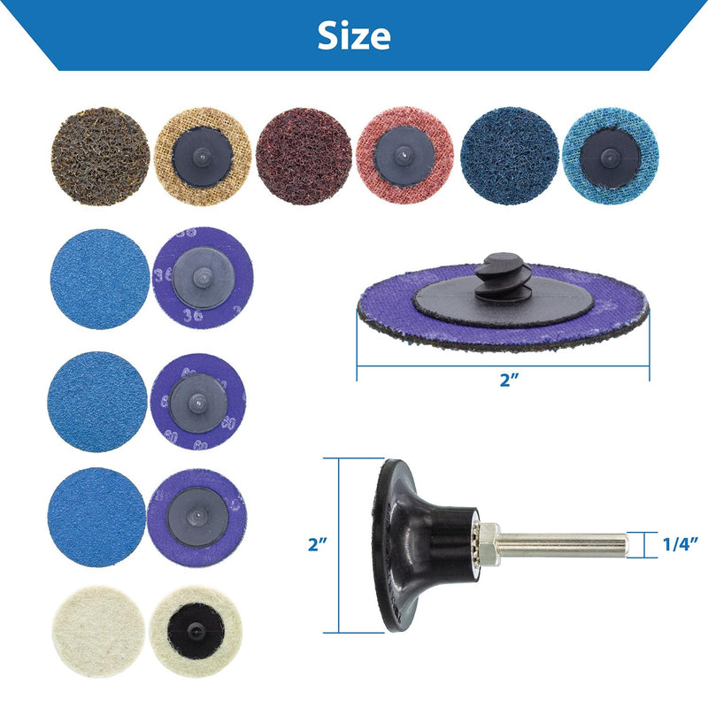 TJR® 2" Quick Change Discs Type R 35PCS Set with 1/4" Holder Roll Lock Type for Die Grinder – Ideal for Surface Conditioning, Burr Removal, Deburring, Grinding, Polishing, Rust and Paint Removal