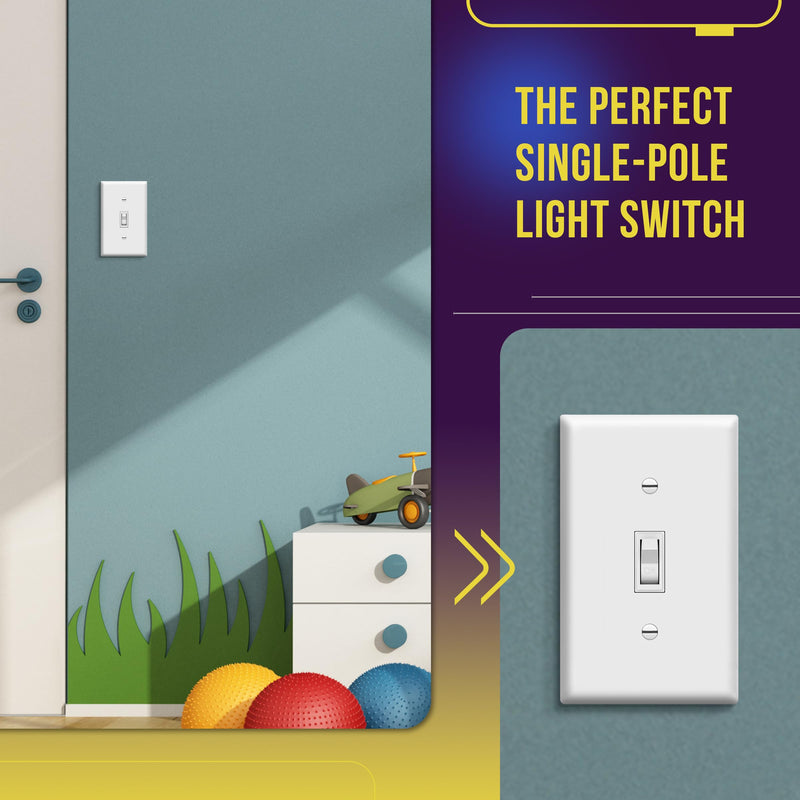 ENERLITES Switch Toggle Light, Single Pole, 15A 120-277V, Grounding Screw, Residential Grade, UL Listed, 88115-W-10PCS, White (10 Pack), 10 Count