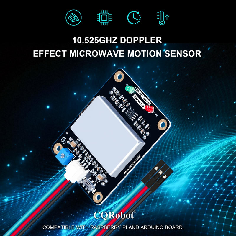 10.525GHz Doppler Effect Microwave Motion Sensor Compatible with Raspberry Pi and Arduino Motherboard. for Industrial, Measurement, Automatic Doors, Smart Lights, Reversing Radar, etc. 10.525GHz