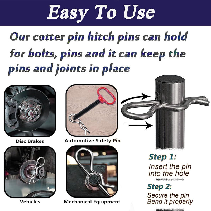 90 Pcs 6 Sizes Stainless Steel Hitch Pin Clip R Clips Retaining Pins Tractor Cotter Pin Hair Pin Assortment Spring Clip Retainer Pins Kit for Hitch Pin Lock System, Trucks, Engine Repair
