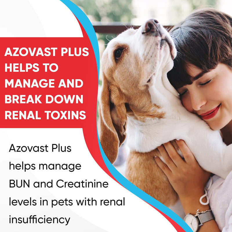 Azovast Plus Kidney Health Supplement for Dogs & Cats, 120ct - NO Refrigeration Required - Help Support Kidney Function & Manage Renal Toxins - Renal Care Supplement Capsule(U.S.A) 120 Caps (Pack of 1) - PawsPlanet Australia