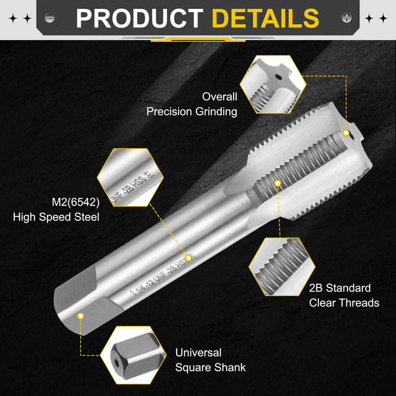uxcell Hand Plug Tap 1"-1/4-12 UNF 2B Left Hand Thread Plug Style Taps Straight Flute Screw Tapping Threading Tool High Speed Steel HSS6542 1"-1/4-12UNF