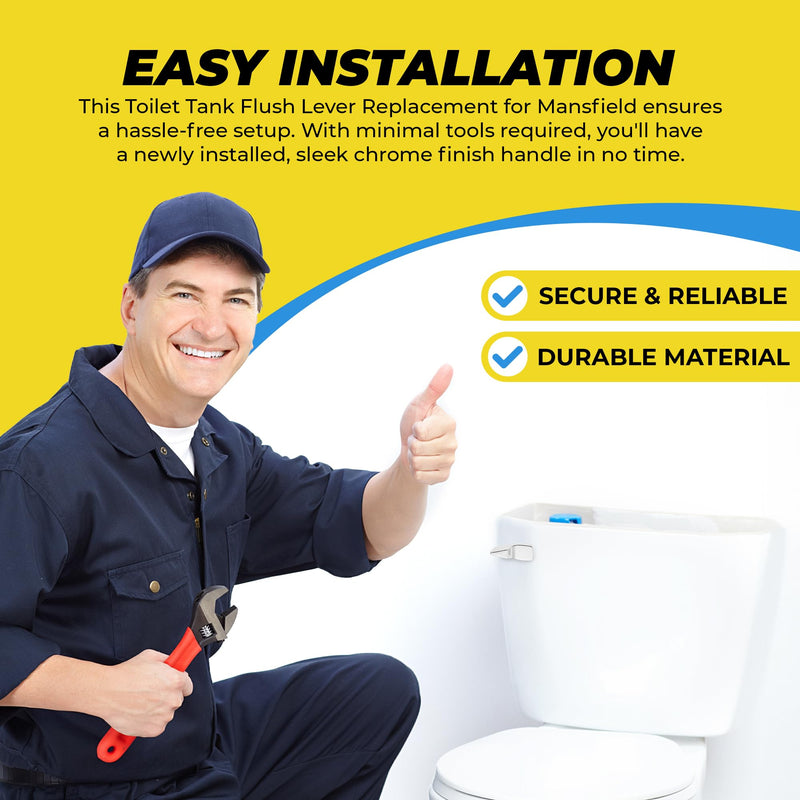 Toilet Tank Flush Lever Replacement for Mansfield - Front Mount, Chrome Finish Handle - Designed for Optimal functionality - Compatible with Mansfield Flush Valve Systems
