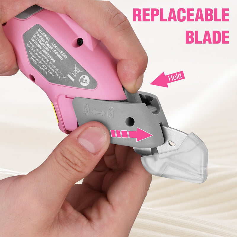 WORKPRO 4V Cordless Electric Scissors With 2 blades, Fabric, Leather, Carpet and Cardboard Cutter, 2000mAh Rechargeable Powerful shears with Storage Case O/D CUTTER