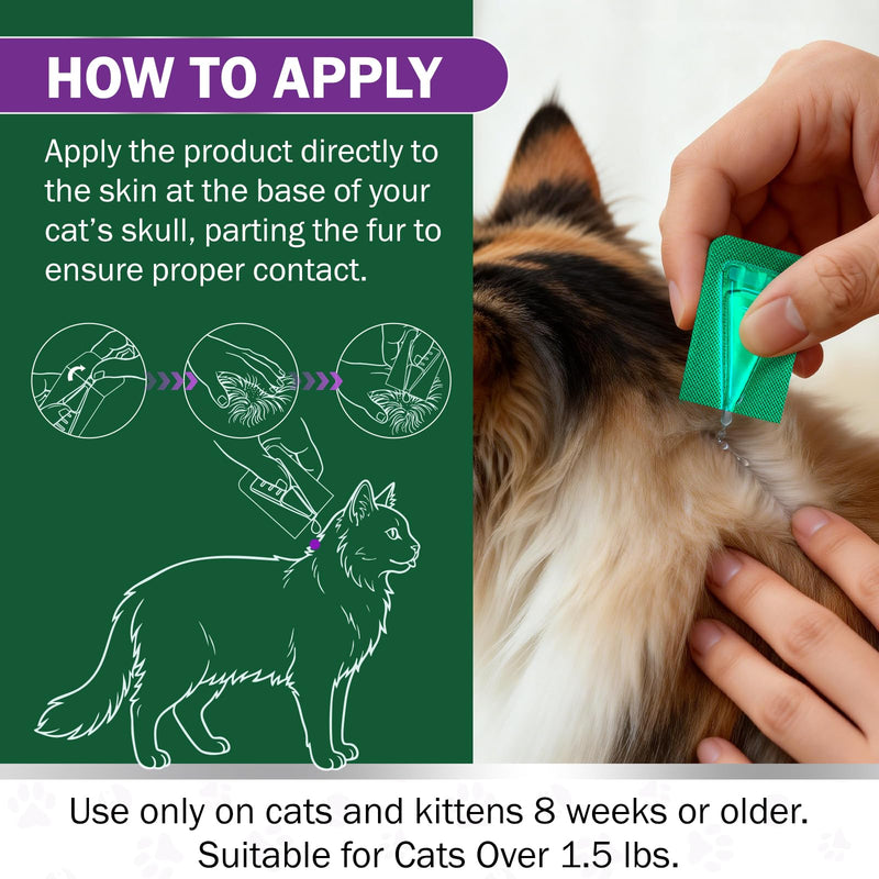 Cat Flea and Tick Prevention & Treatment - Flea and Tick Prevention for Cats, 6-Month Supply, Flea Control, Repellent, Suitable for Cats Over 1.5 lbs, Flea Supplements
