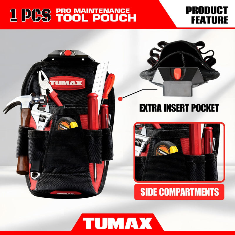 Electrician Tool Pouch, 10 Pockets Tool Belt Pouches with Quick Release Belt Clip, Utility Mini Tool Organizer Pouch for Carpenter, Construction, Technician Tools Pouch