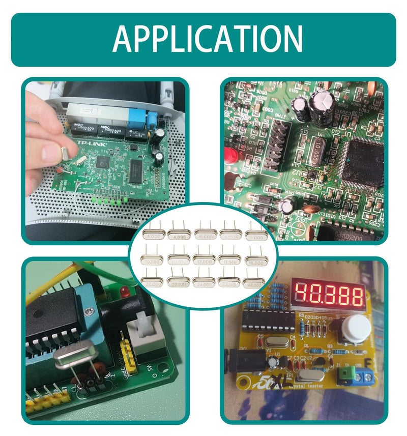 150Pcs 15Value Crystal Oscillator Resonators Assortment Kit 4 MHz，4.096 MHz，6 MHz，6.5536MHz，8 MHz，10 MHz，11.0592 MHz，12 MHz，13.56 MHz，16 MHz，20 MHz，22.1184 MHz，24 MHz，27.145 MHz，48 MHz