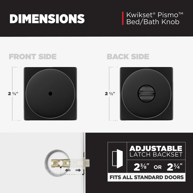 Kwikset Pismo Interior Privacy Door Knob with Lock, Door Handle For Bathroom and Bedroom, Matte Black Keyless Turn Lock Doorknob, with Microban Protection 1 Pack