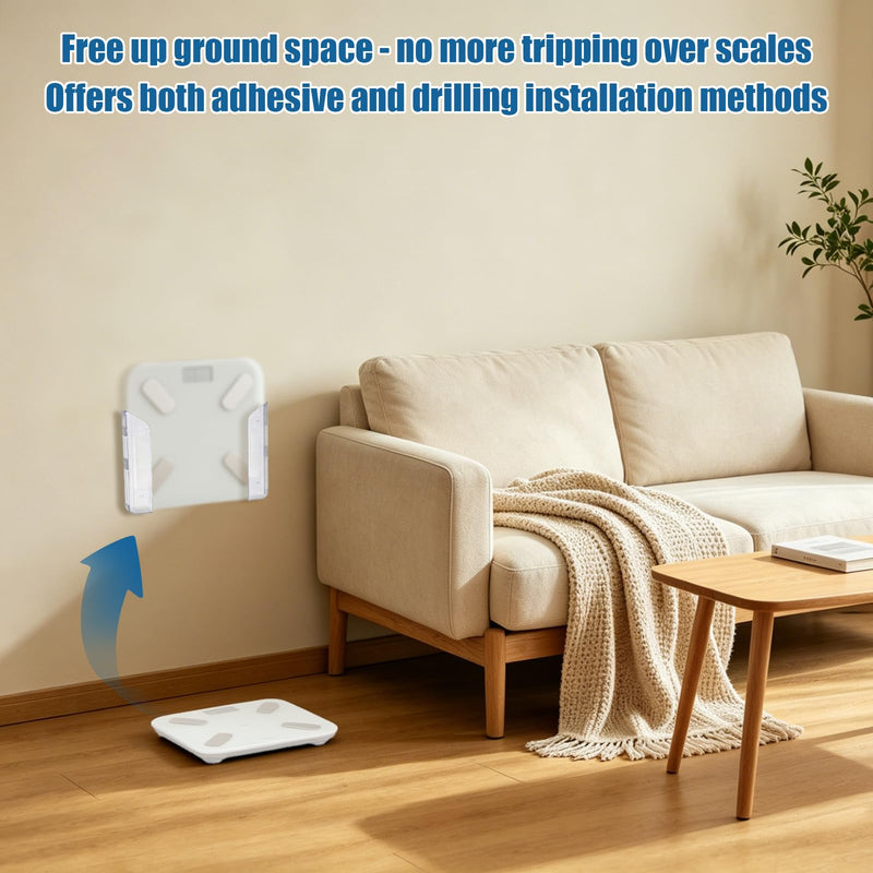 Wall-Mounted Scale Holder, 19x4.5x4cm/7.4x1.7x1.5in Bathroom Scale Brackets with Adhesive & Screws Up to 1.2"/30mm Thick Space-Saving Wall Holder for Bathroom (White) White