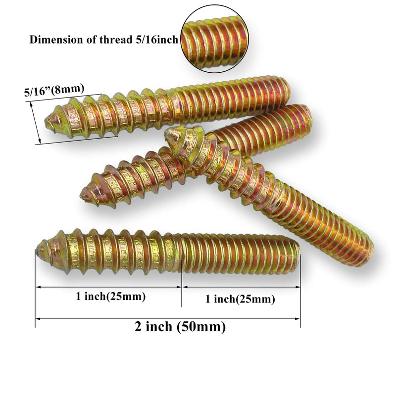 12 Pack 5/16-18 x 2 Inch Hanger Bolts 5/16-18" Double Headed Bolts 5/16 Wood Dowel Screw Self-Tapping Screw Hanger Bolts for Furniture Screws Double Screw Threaded Rods Bolt 50mm Length 5/16-18"x2"-12PCS