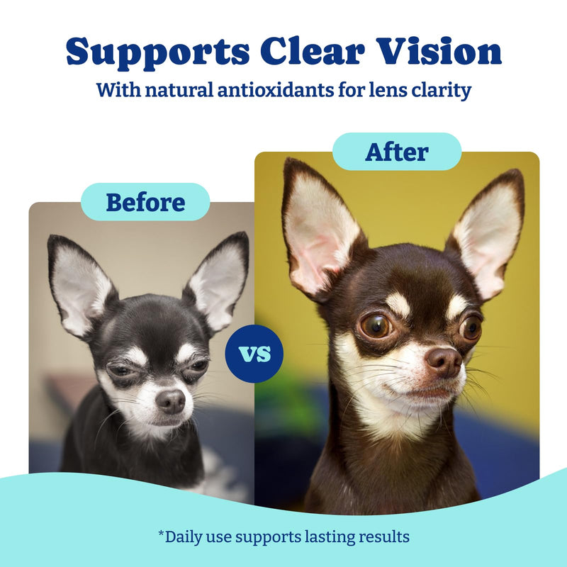 Eye Supplement for Dogs - 120 Soft Chews Dog Vision Supplement with Cod Liver Oil, Antioxidants & Omega 3 Fatty Acids - Eye Vitamins for Dogs - Duck & Pear Flavor blue-tear stain