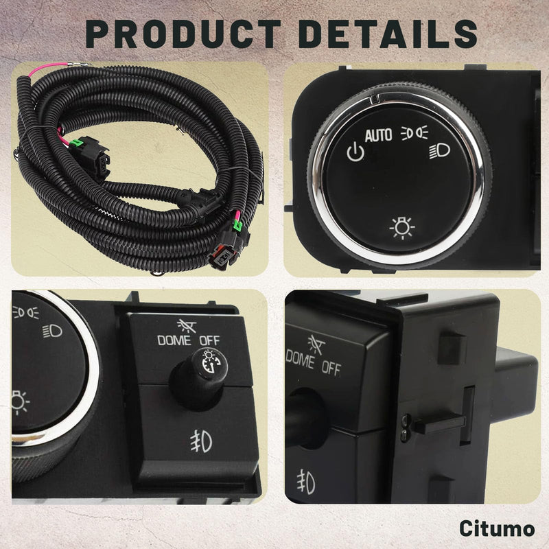 25858705 Dimmer Dome Headlamp Headlight Switch 1527J 15096895 with Fog Light Wiring Harness Compatible with 2007-2013 Silverado Suburban Tahoe GMC Sierra Yukon XL