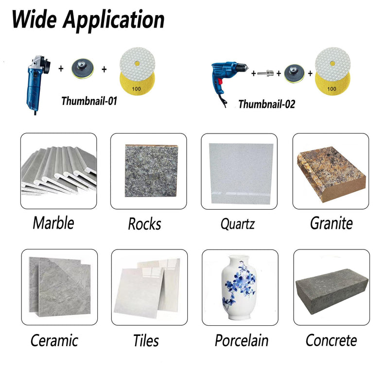 16 Packs Dry Diamond Polishing Pads Grit 50, 4 Inch Dry/Wet Granite Sanding Pad for Bufffing Marble Quartz Concrete Stone Tiles Used for Grinder Polisher Drill