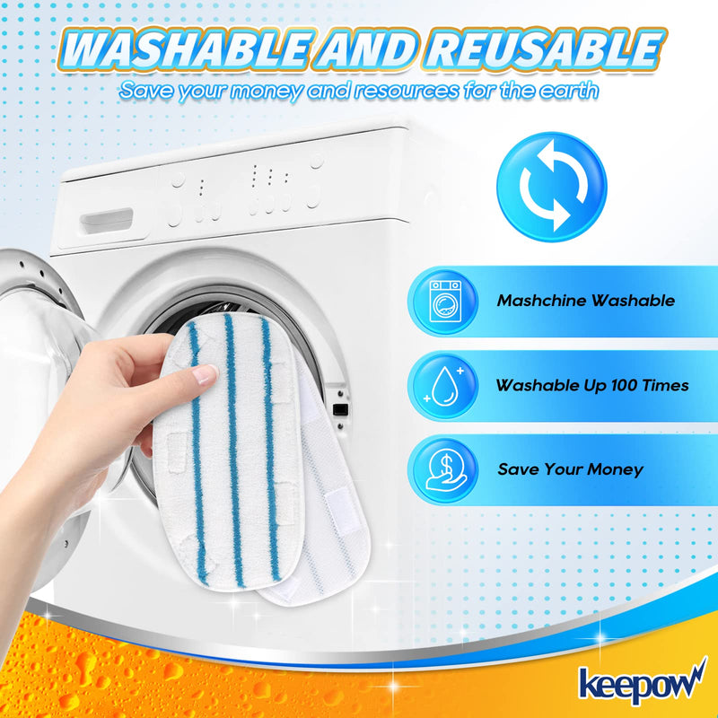KEEPOW Steam Mop Pads Compatible with PurSteam Steam Mop Cleaner 10 in 1/ThermaPro 211, Reusable Microfiber Pur Steam Replacement Steamer Mop Pads Whole House Multipurpose Use (8 Pack) White/Blue